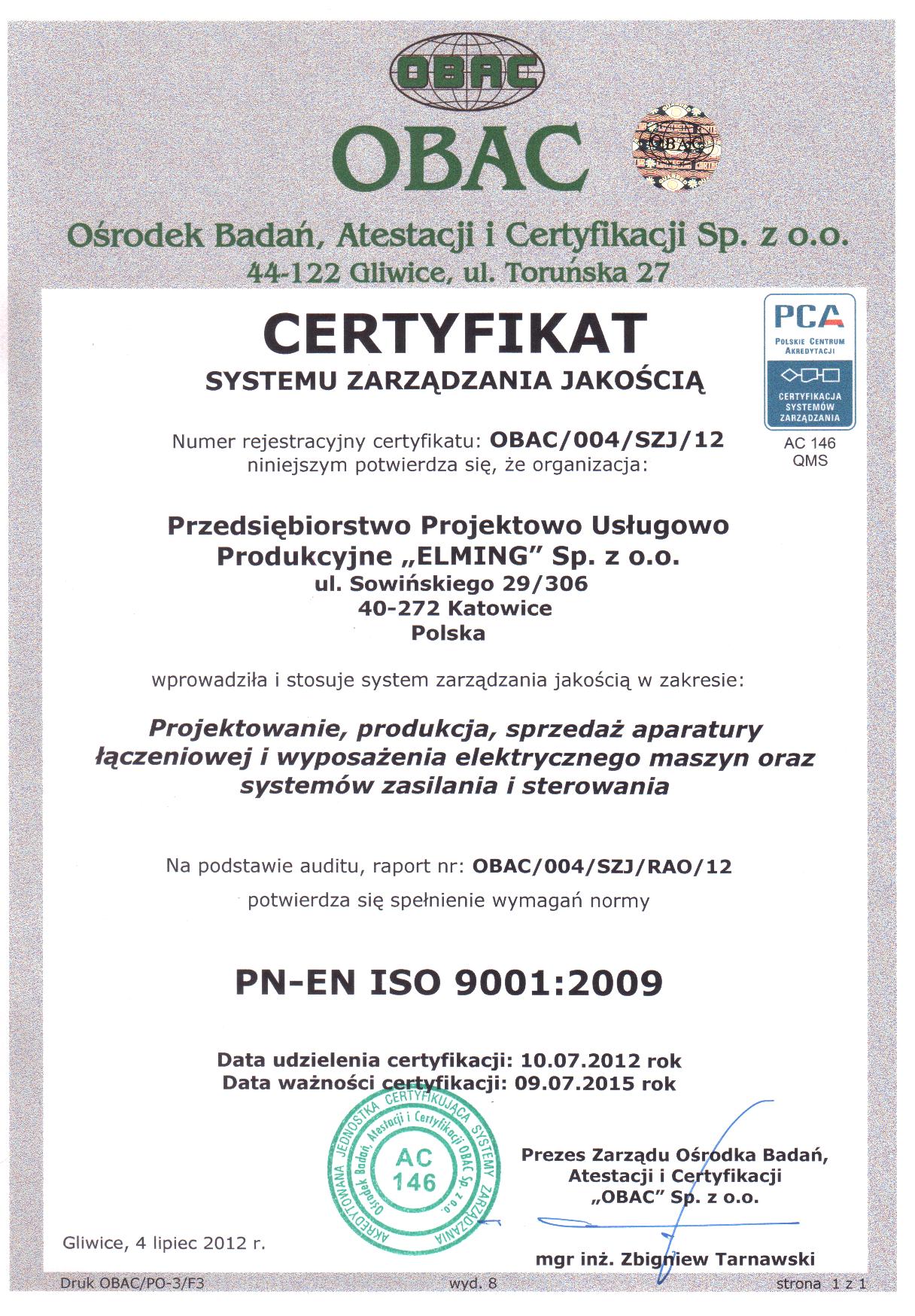 certyfikat ISO 9001